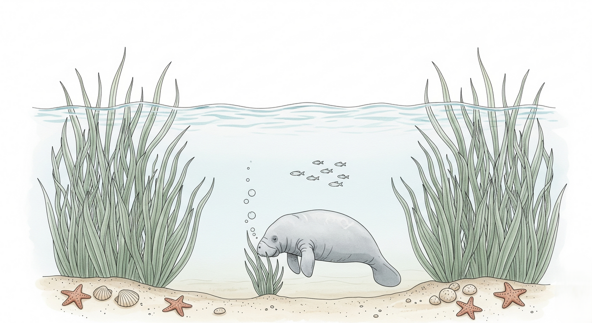 Manatee and Seagrass Ocean Wall Mural