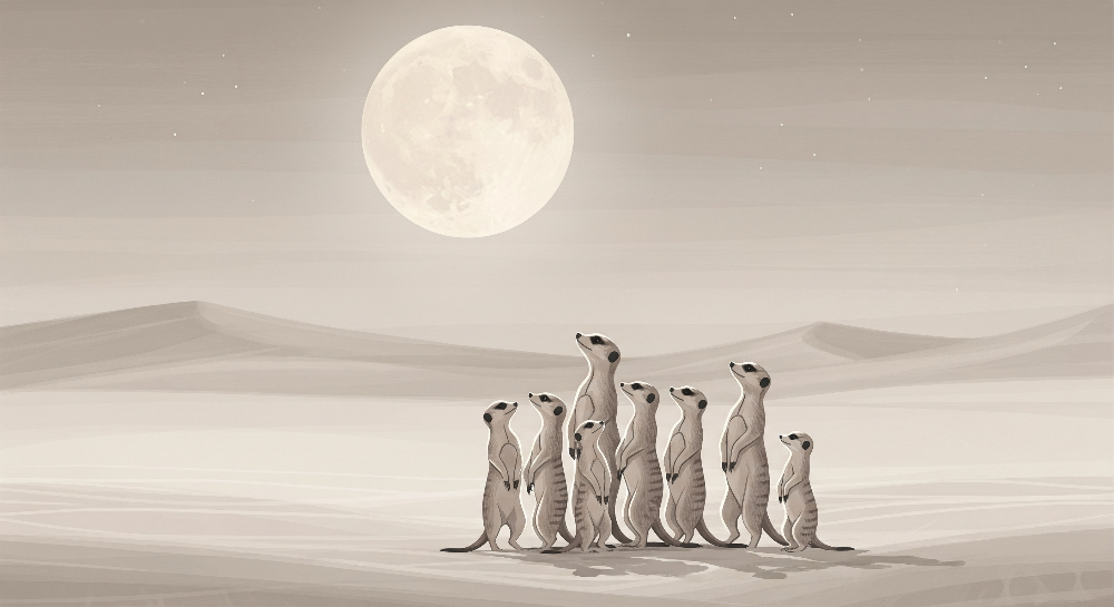 Meerkats Under the Desert Moon Wall Mural