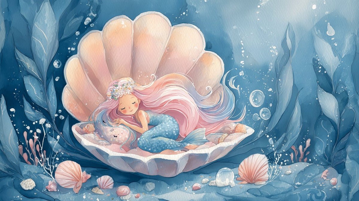 Sleeping Mermaid in a Seashell Wall Mural