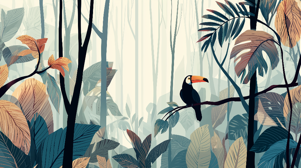 Toucan in a Misty Tropical Forest Wall Mural