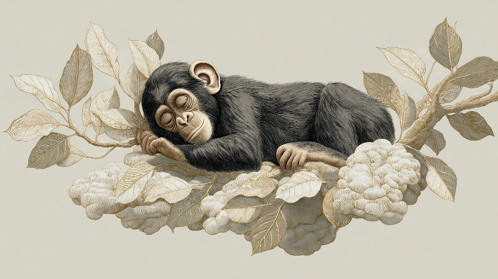 Sleeping Baby Monkey on a Cloud of Leaves Wall Mural