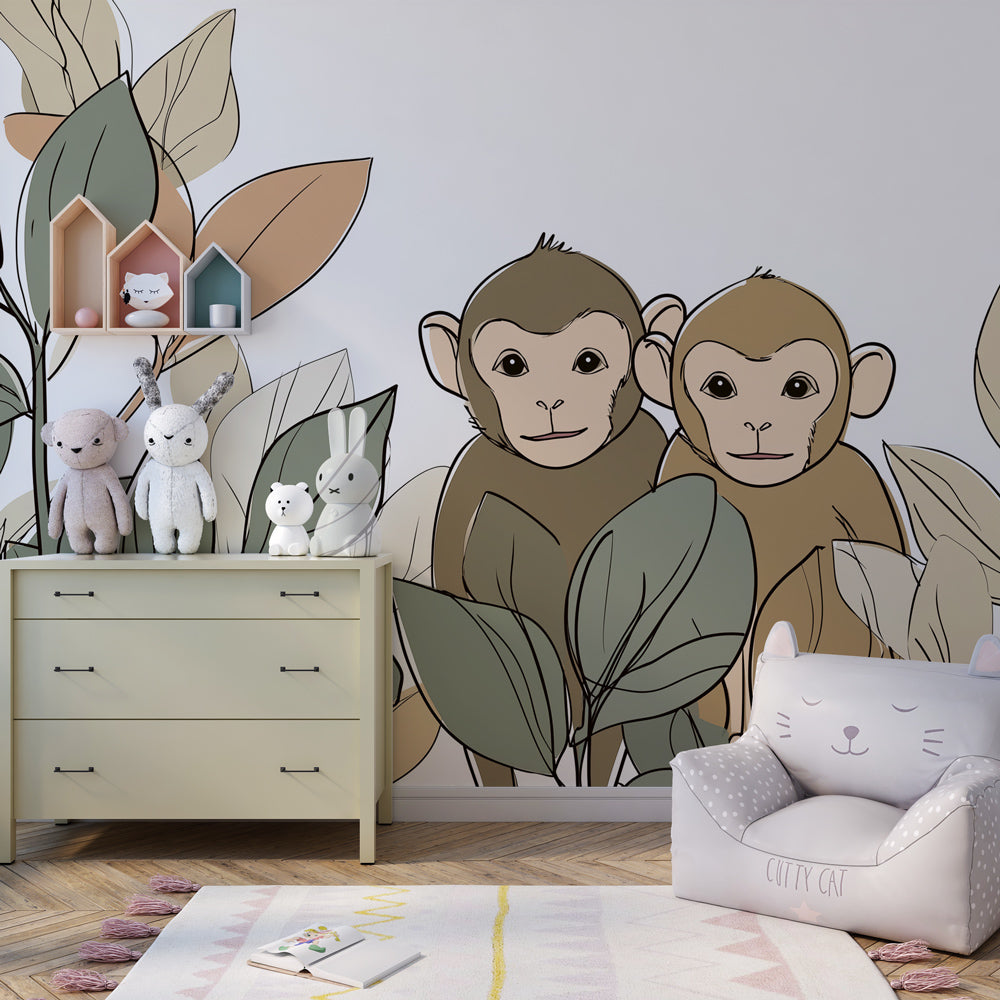 Tropical monkey wallpaper creating adventure-themed children's bedroom decor