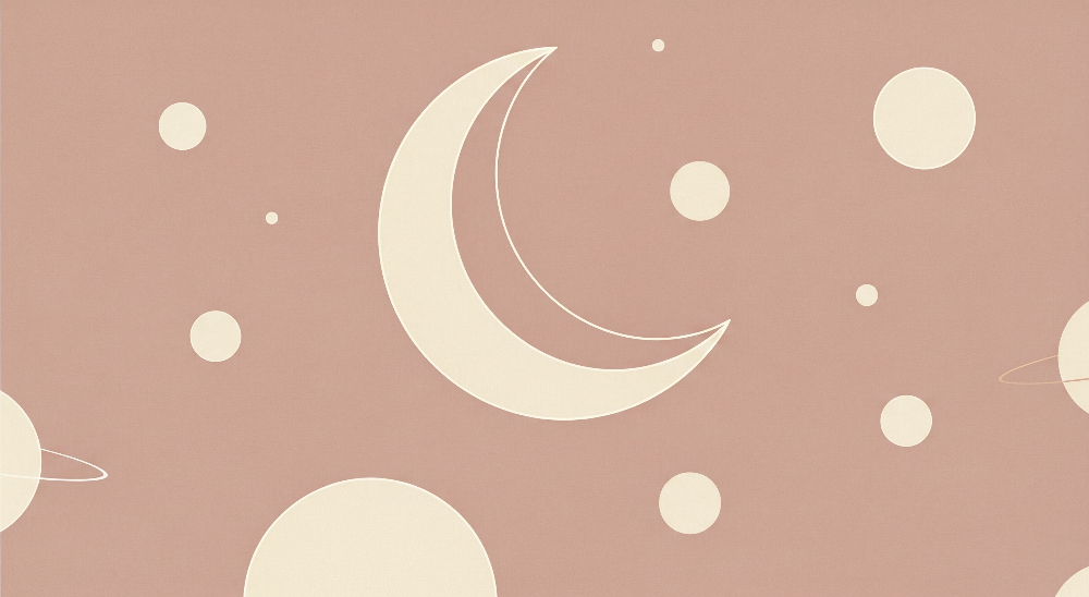 Flat artwork of the Kids-Mundo moon and stars design in dusty pink with cream crescent moons