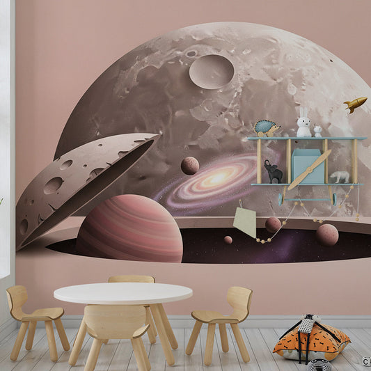 Kids-Mundo moon and galaxy wall mural styled in an adventurous kids bedroom