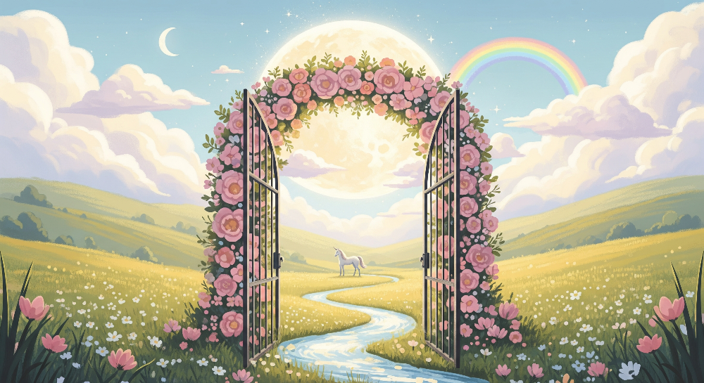 Moonlit Meadow Rose Gate Unicorn Wall Mural