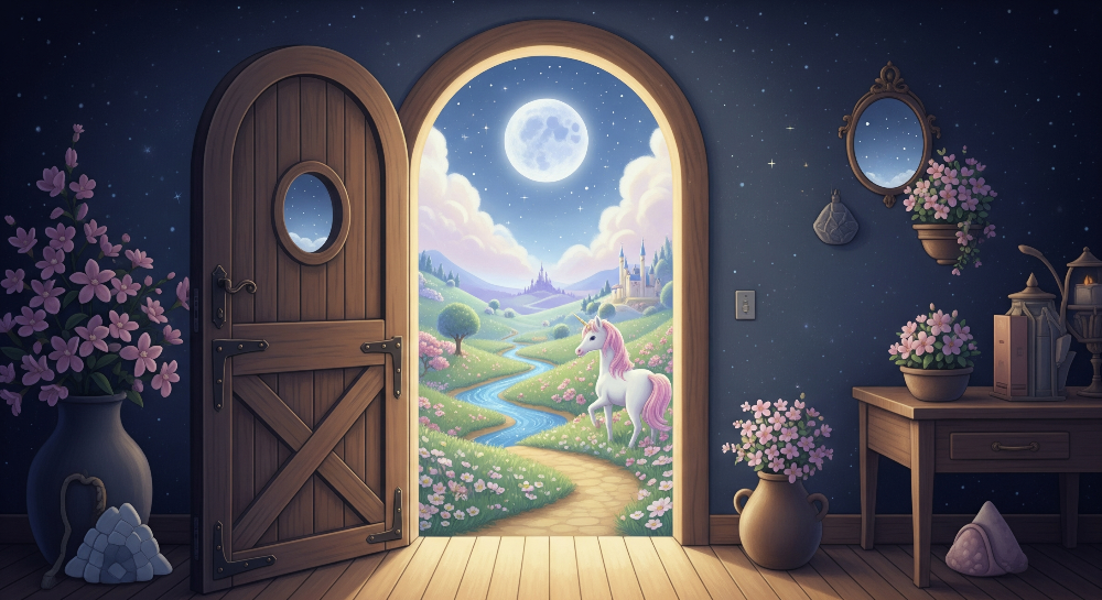 Moonlit Unicorn Meadow Door Wall Mural