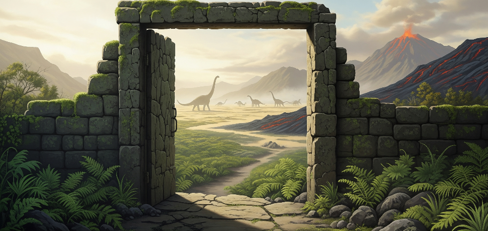 Mossy Stone Gateway Dinosaur Wall Mural