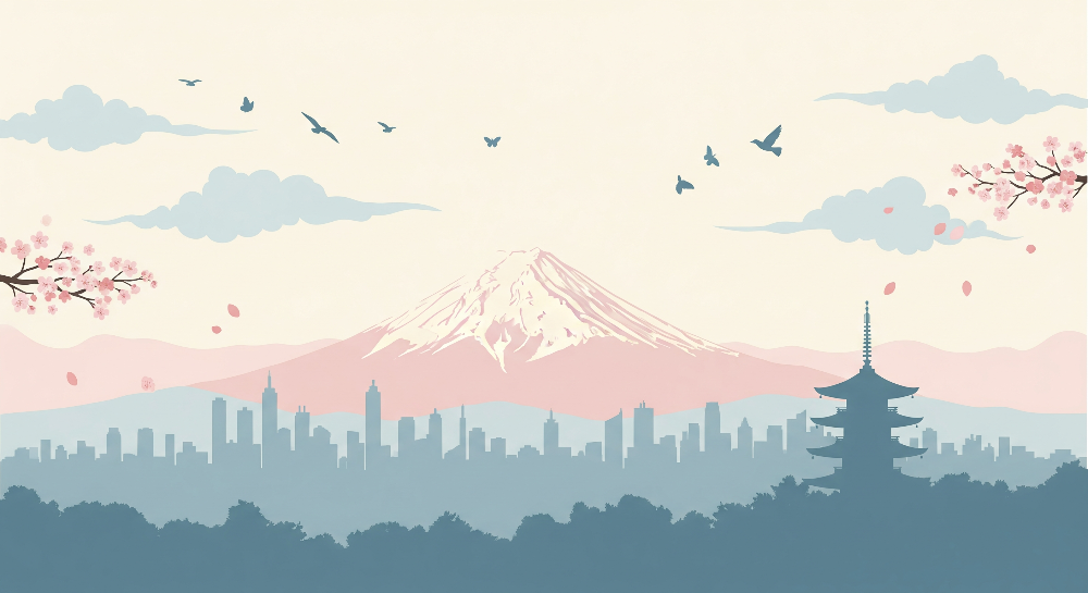 Mount Fuji Cherry Blossom Skyline Wall Mural
