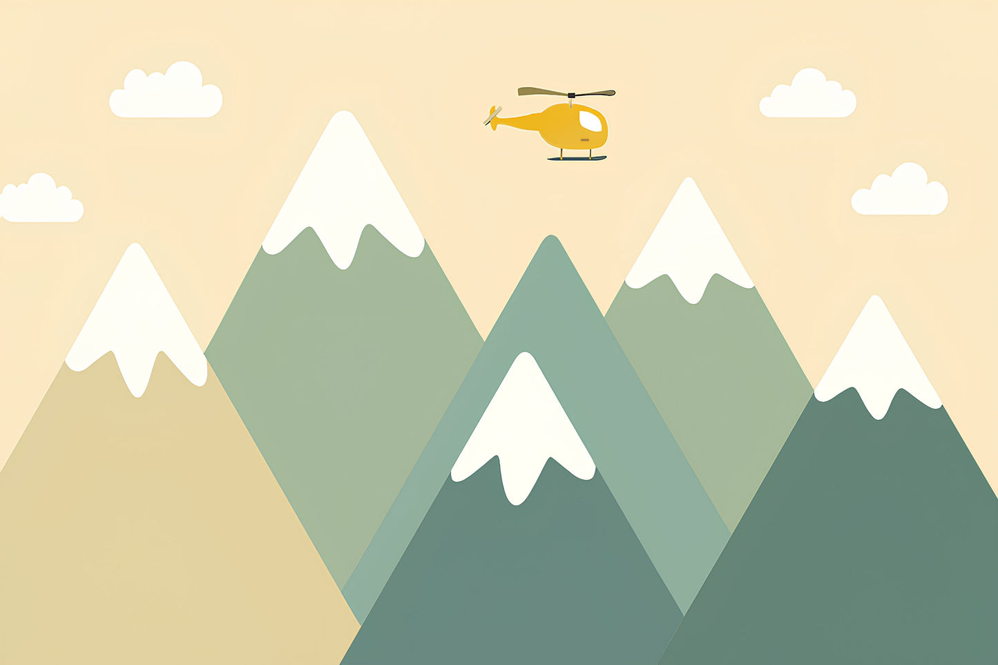 Detailed mountain adventure mural wallpaper design pattern with helicopter by Kids-Mundo