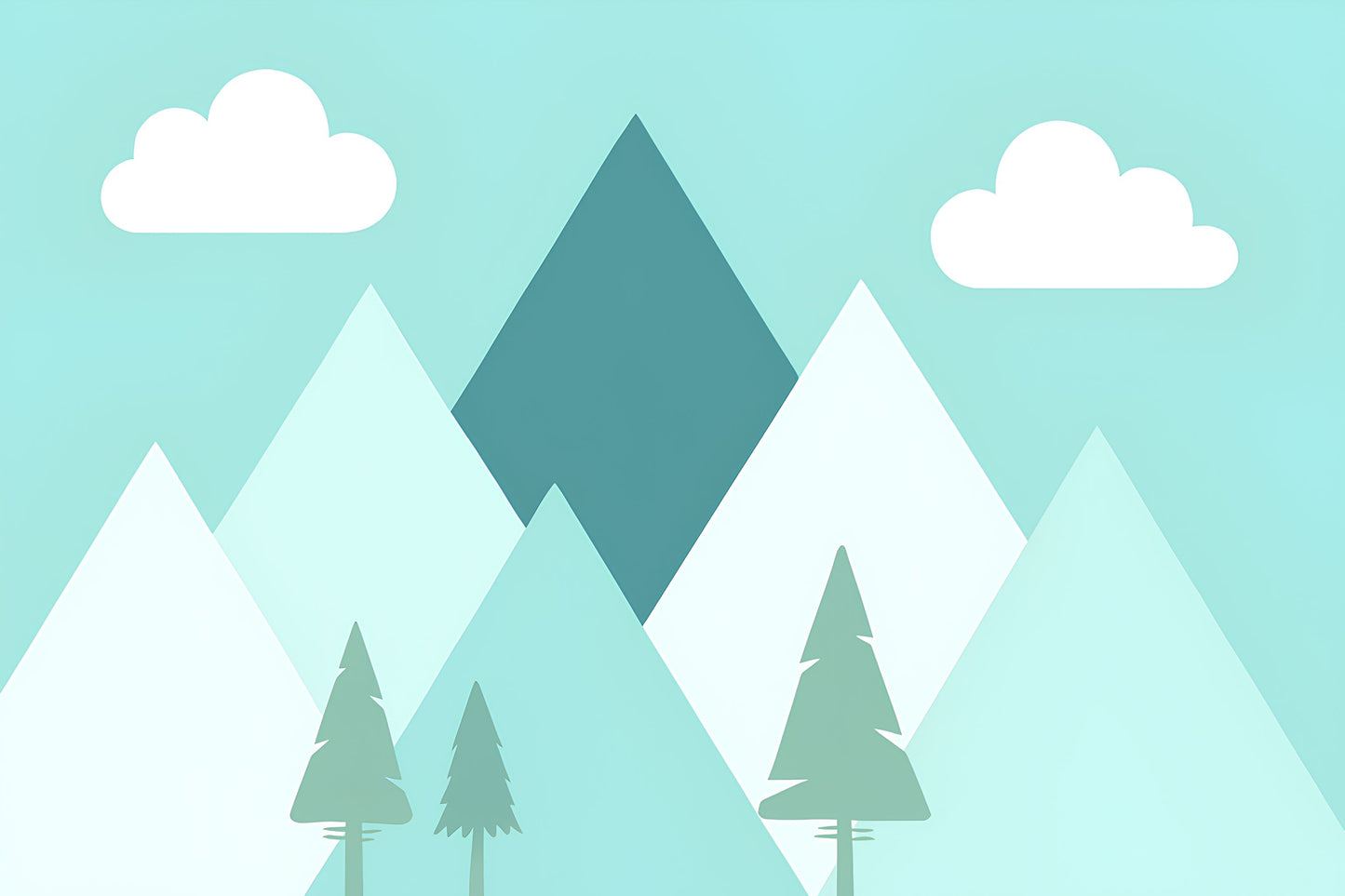 Detailed pastel mountain mural wallpaper design pattern with geometric peaks and floating clouds by Kids-Mundo