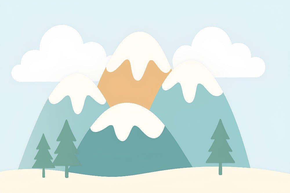 Detailed mountain landscape mural wallpaper design pattern with soft peaks and cotton clouds by Kids-Mundo