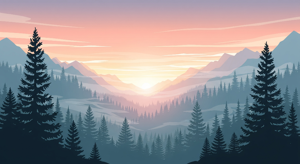 Pine Forest Mountain Sunrise Wall Mural