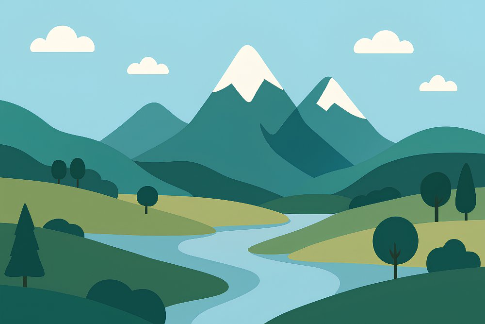 Peaceful Mountains and River Wall Mural
