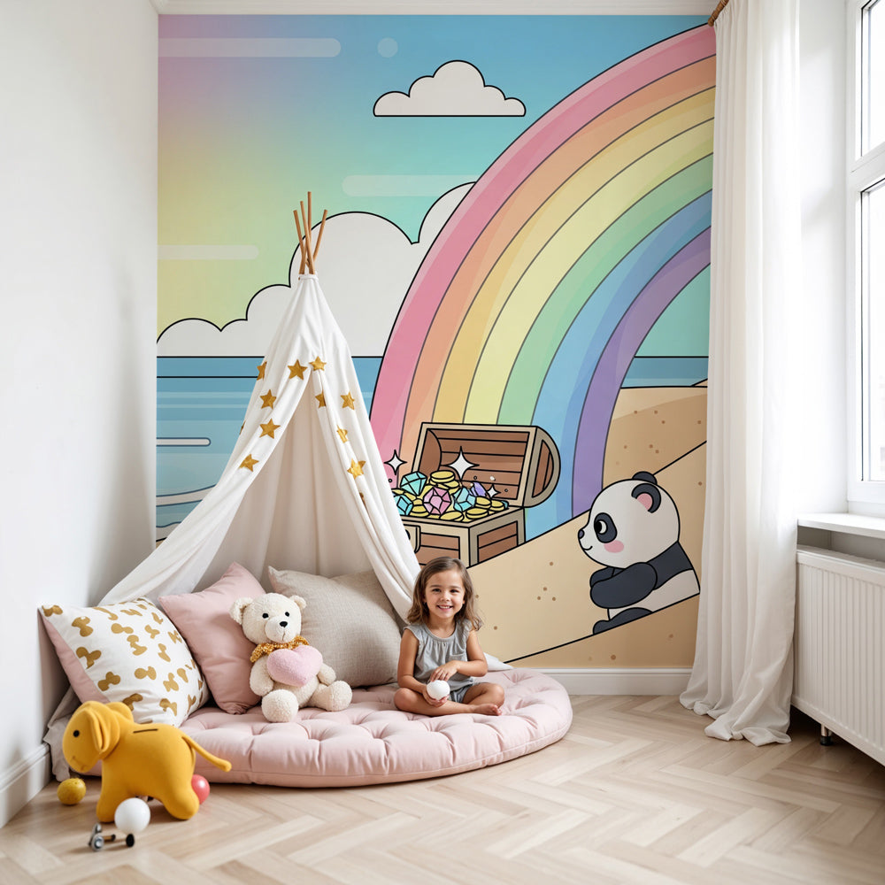 Ocean adventure mural wallpaper with turtle and panda in serene nursery setting by Kids-Mundo