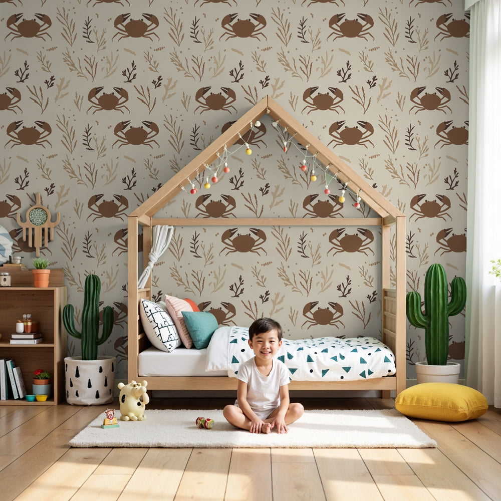 Ocean crab mural wallpaper creating serene underwater themed nursery by Kids-Mundo