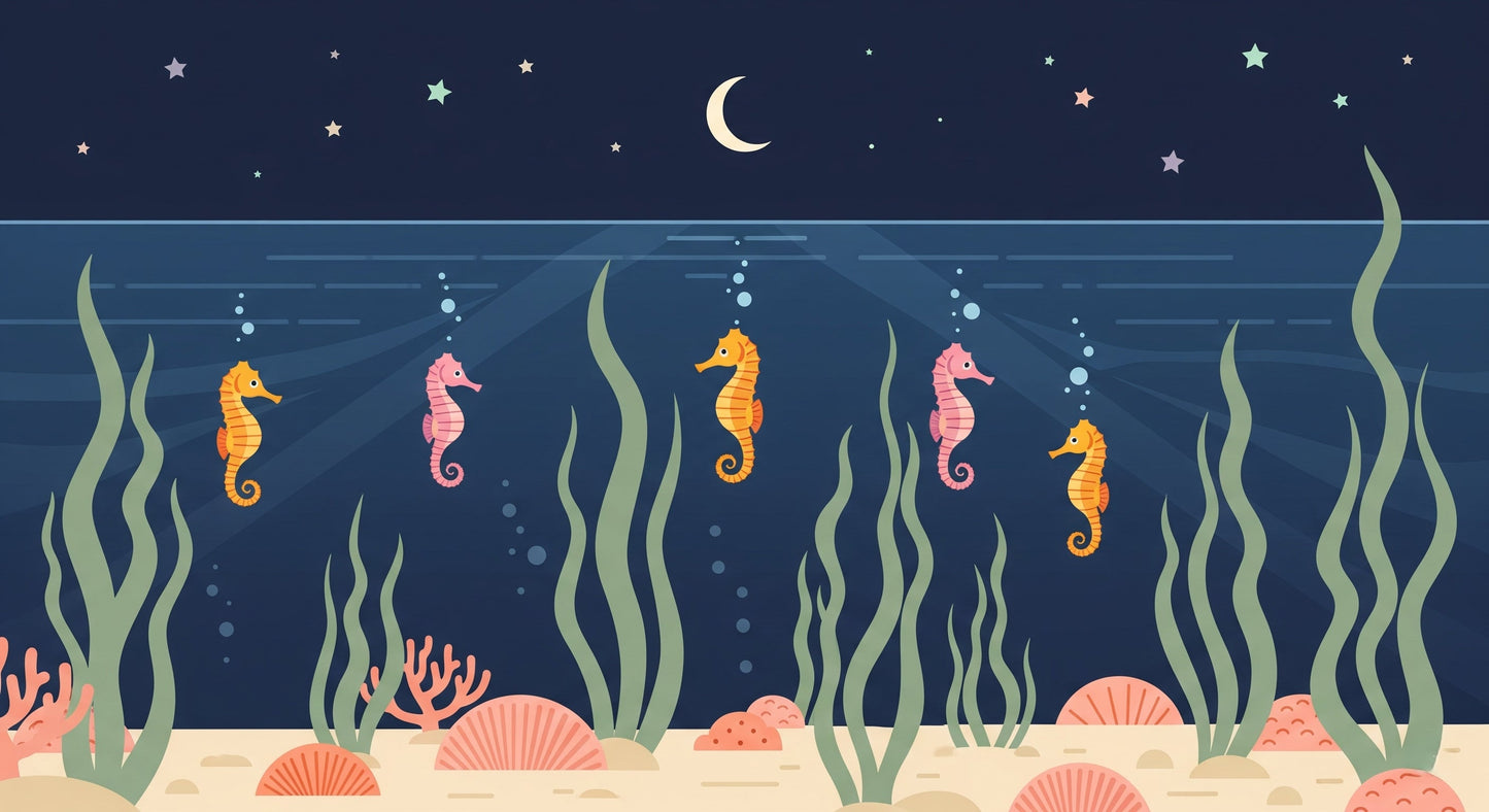 Detailed ocean seahorse mural wallpaper design pattern with starry underwater scene by Kids-Mundo