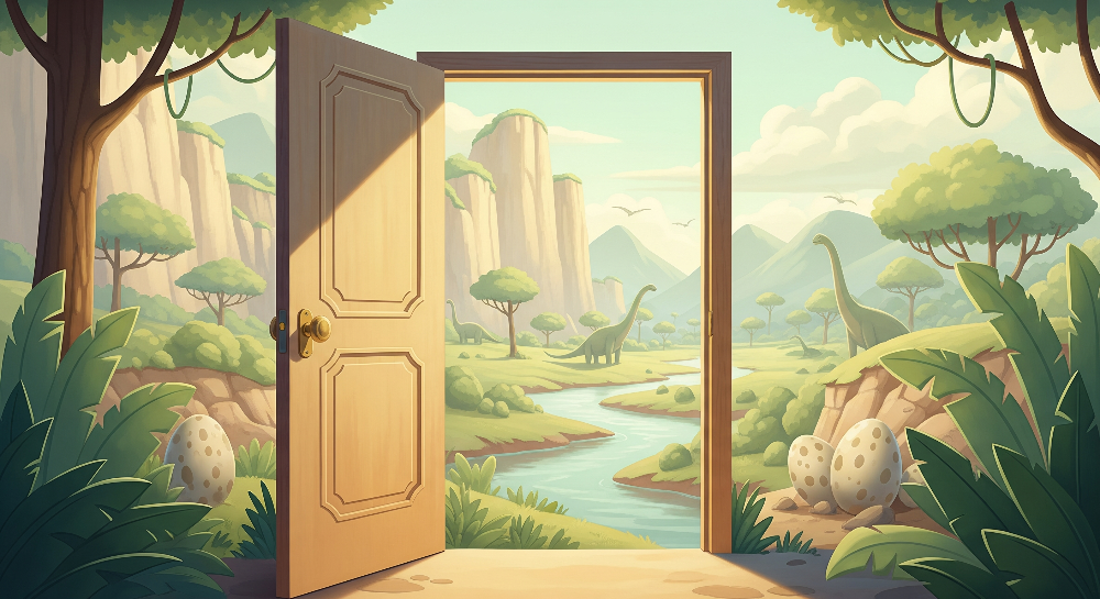 Open Door Dinosaur Eggs Jungle Wall Mural