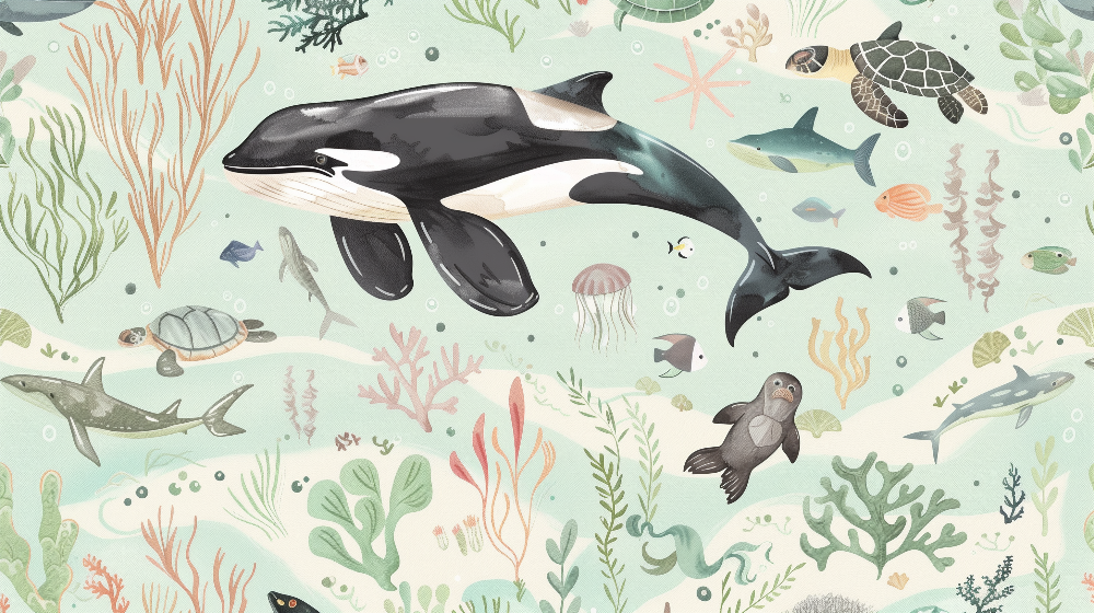 Orca and Sea Turtle Ocean Wall Mural