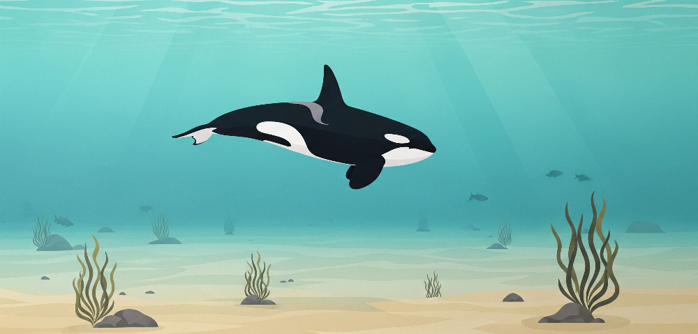 Lone Orca Gliding Over a Sandy Seabed Wall Mural
