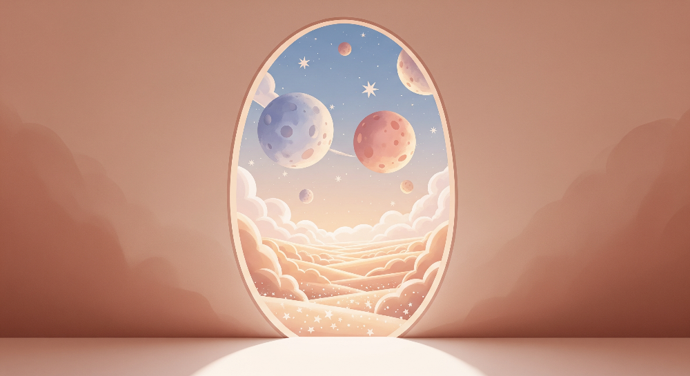 Oval Window Planets at Dusk Wall Mural