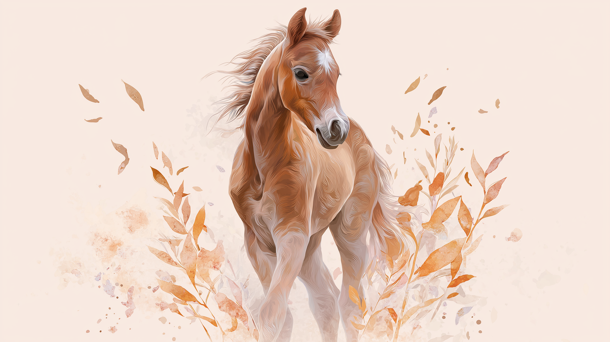 Painterly Horse in Autumn Leaves Wall Mural