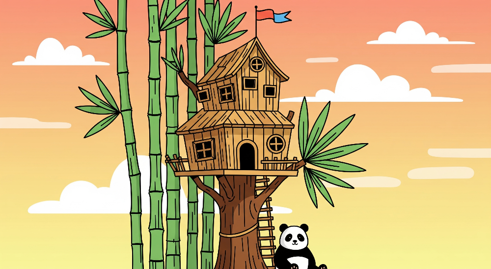 Panda and Bamboo Treehouse Wall Mural