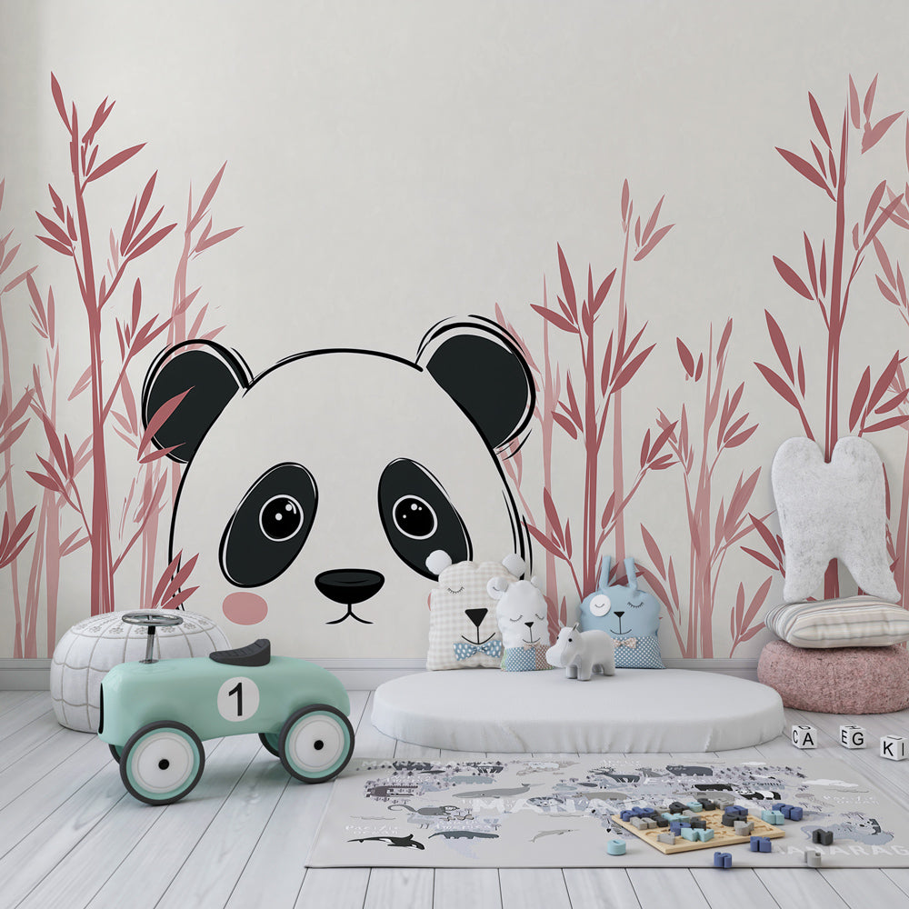 Adorable panda wallpaper creating peaceful atmosphere in modern children's bedroom decor