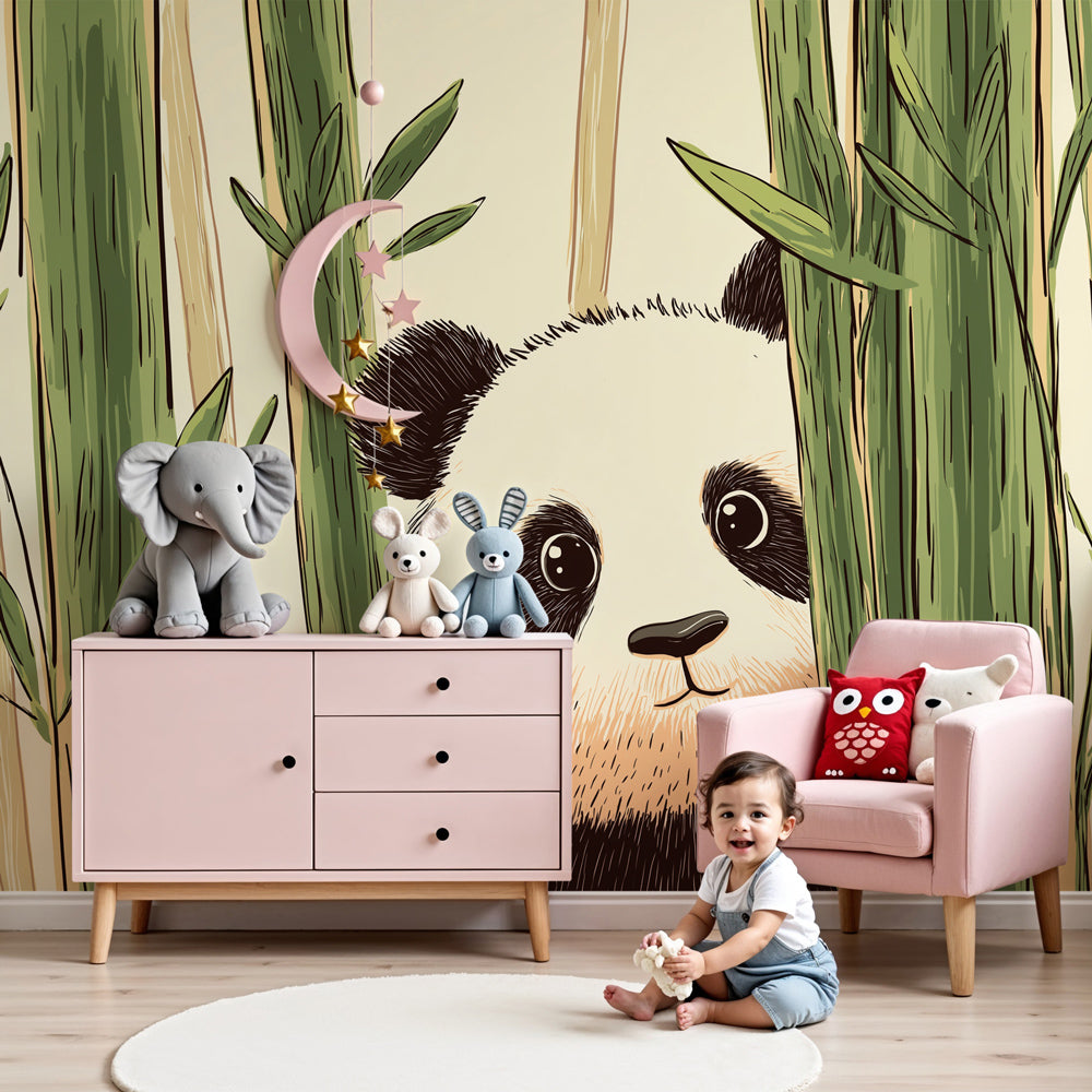 Panda bamboo mural wallpaper creating serene nursery atmosphere by Kids-Mundo