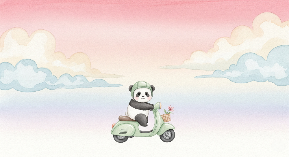 Panda Riding a Scooter Wall Mural