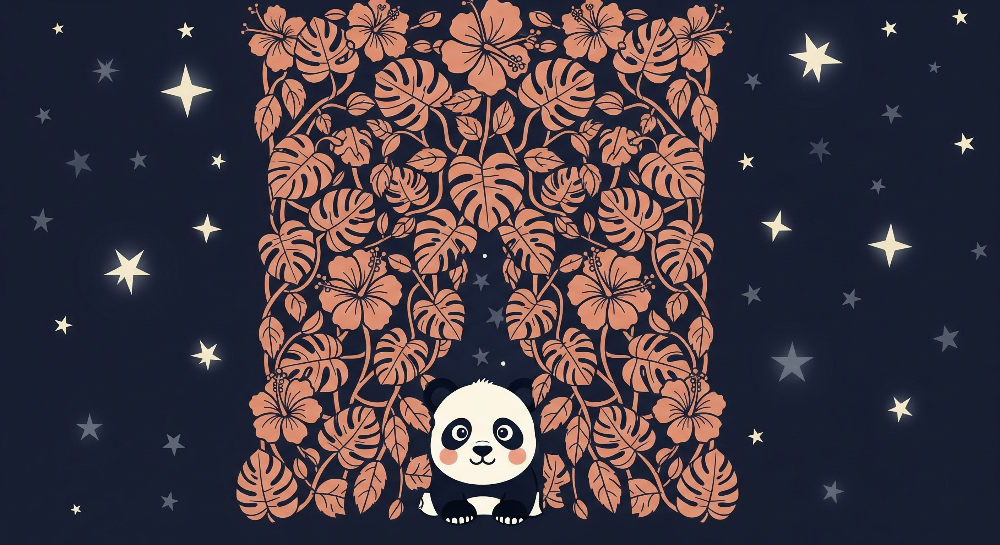 Panda in a Starry Tropical Jungle Wall Mural
