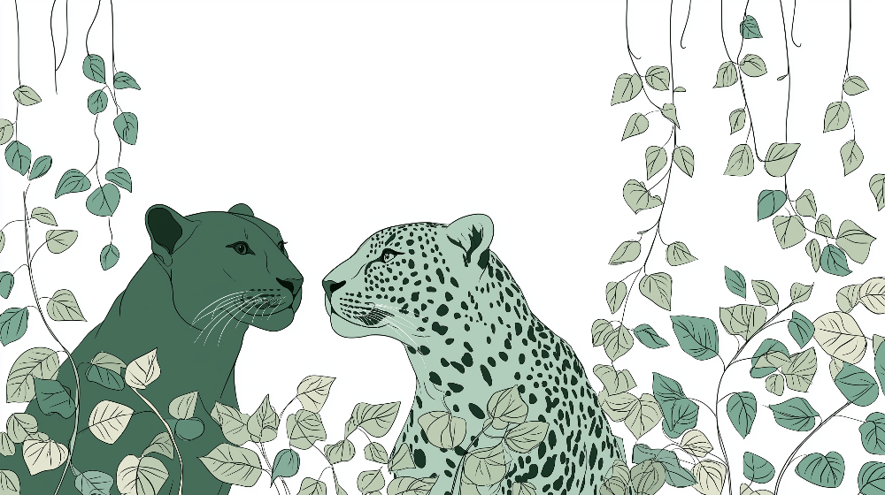 Panther and Leopard Among Trailing Vines Wall Mural
