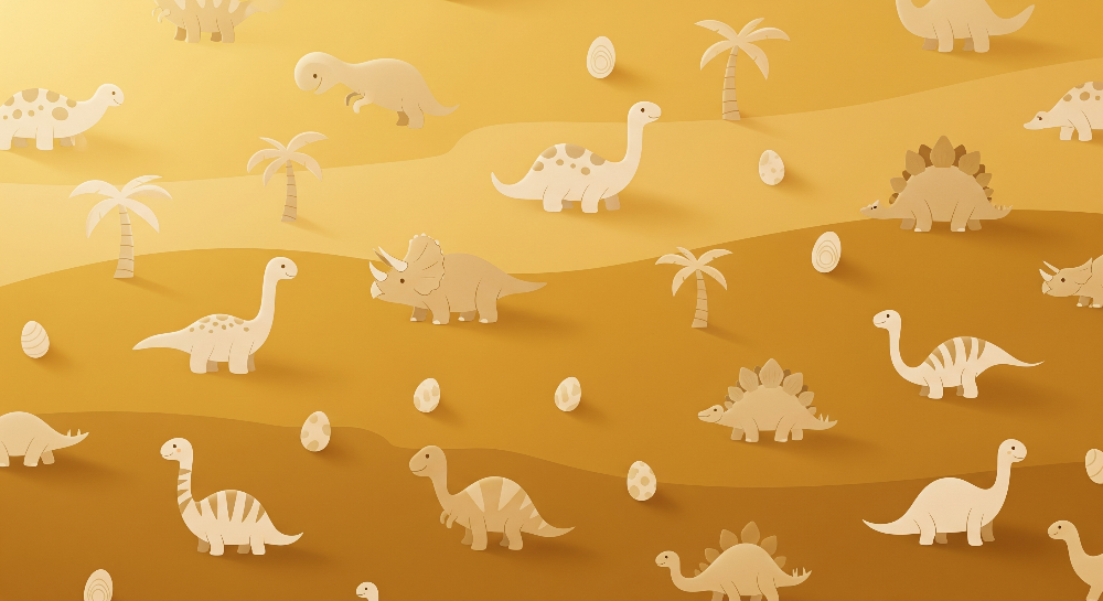 Paper-Cut Dinosaurs and Eggs in the Desert Wall Mural