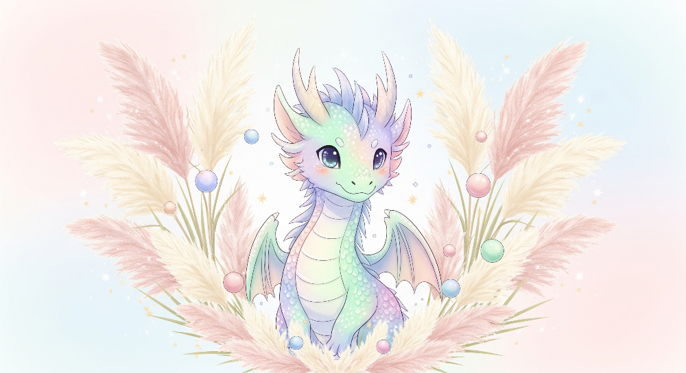 Pastel Baby Dragon in Pampas Grass Wall Mural