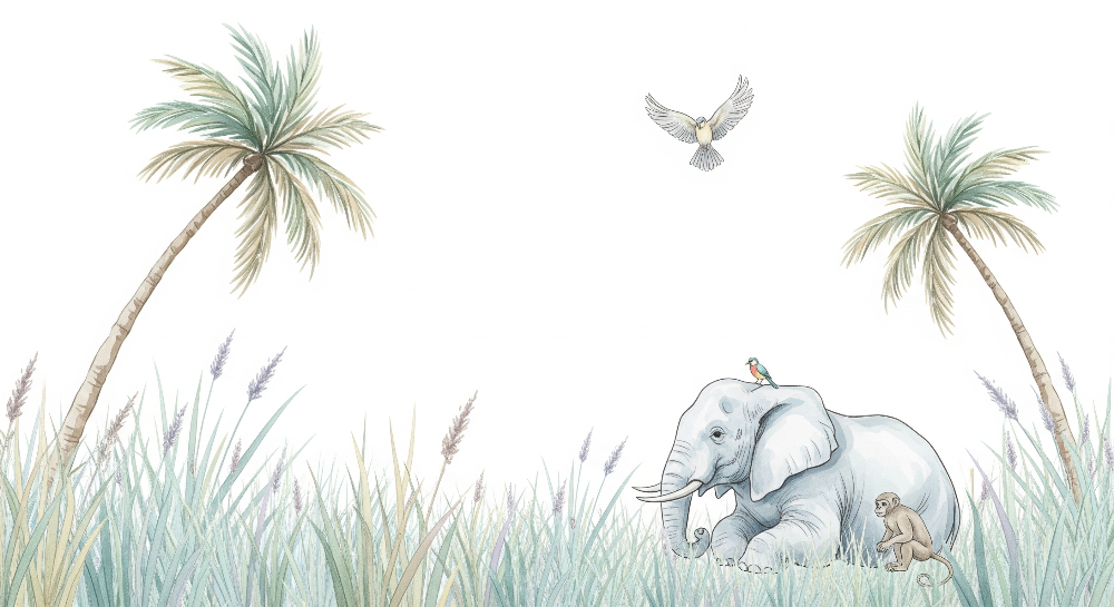 Pastel Elephant and Friends Wall Mural