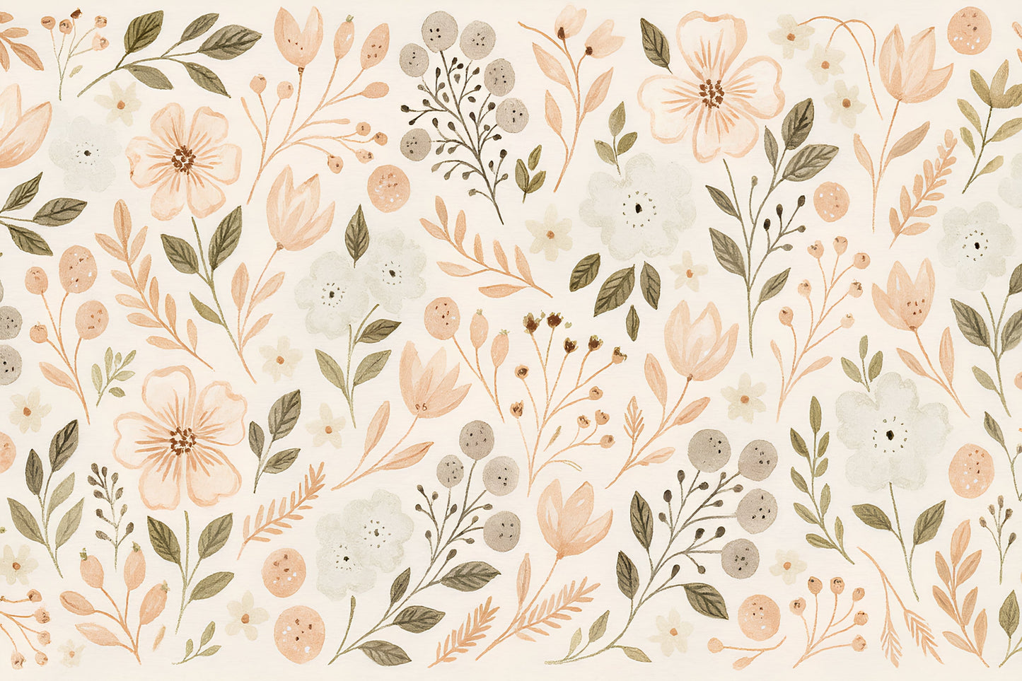 Detailed pastel floral mural wallpaper design pattern with delicate botanical motifs by Kids-Mundo