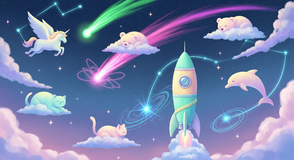Pastel Galaxy Unicorn and Rocket Wall Mural