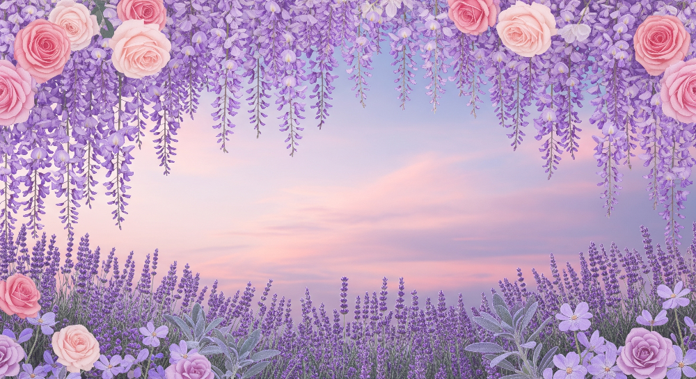Pastel Lavender and Rose Wreath Wall Mural