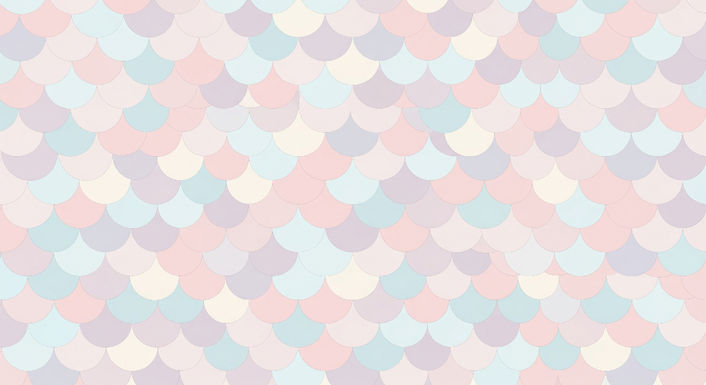 Flat artwork of the Kids-Mundo pastel mermaid scale wall mural pattern in blush, mint and lilac