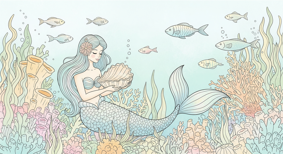 Pastel Mermaid with Shell Wall Mural