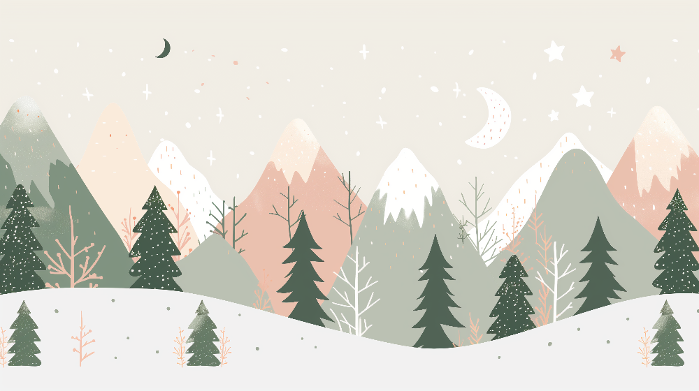 Pastel Mountains and Starry Forest Wall Mural