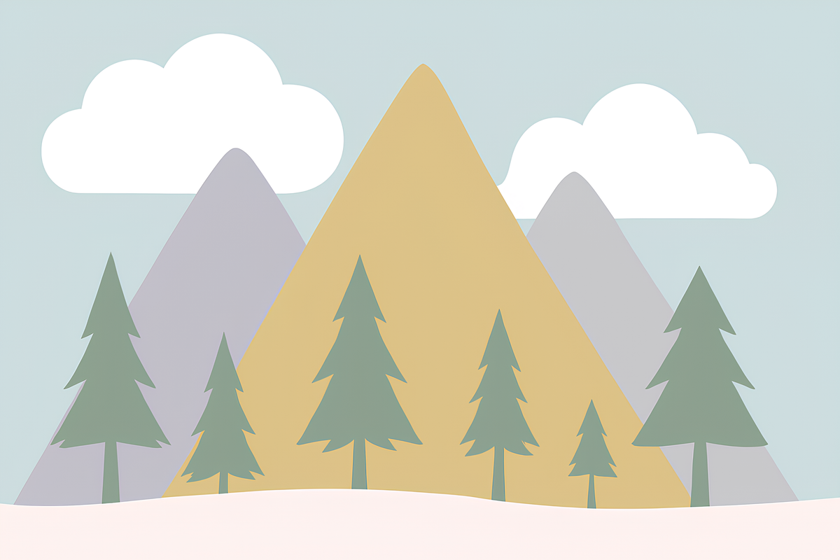 Pastel Mountains and Pine Trees Wall Mural