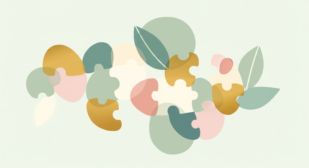 Soft Pastel Puzzle and Leaf Shapes Wall Mural