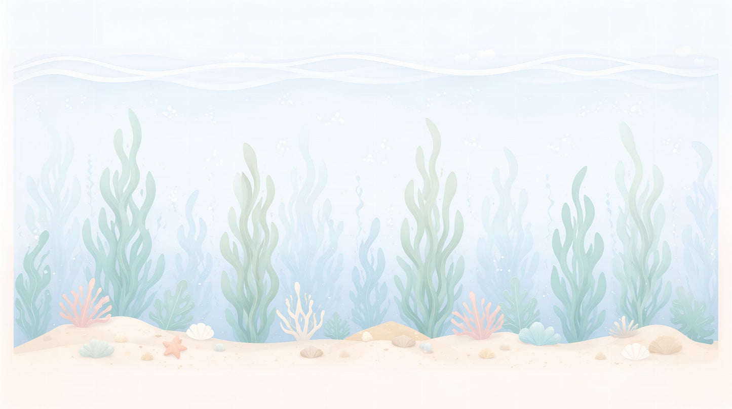 Kids-Mundo flat artwork of the pastel seaweed underwater wall mural design