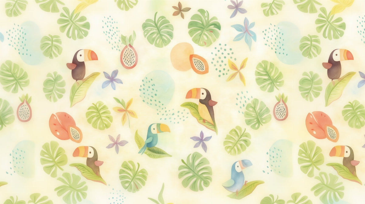 Pastel Toucan and Tropical Fruit Wall Mural