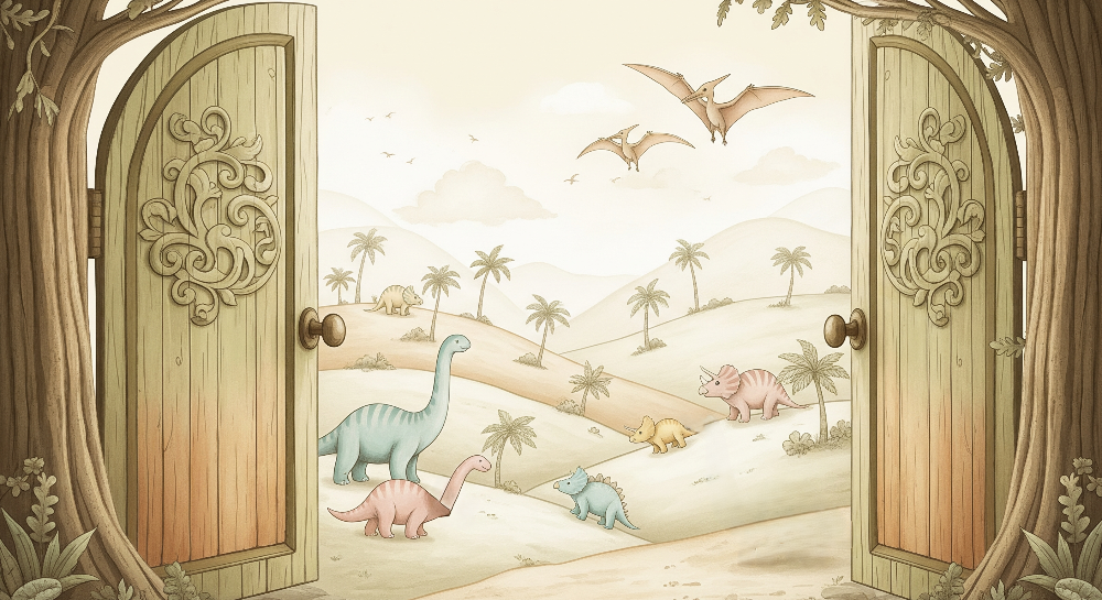 Pastel Watercolour Dinosaur Doors Wall Mural