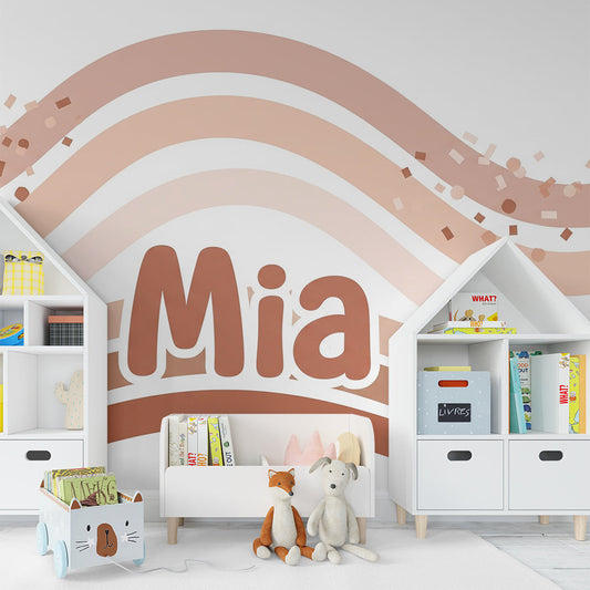 Kids-Mundo pastel wave wall mural styled above a bed in a kids bedroom