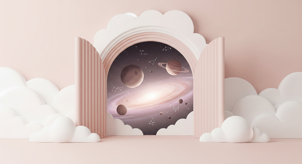 Pink Cloud Archway to a Starry Galaxy Wall Mural