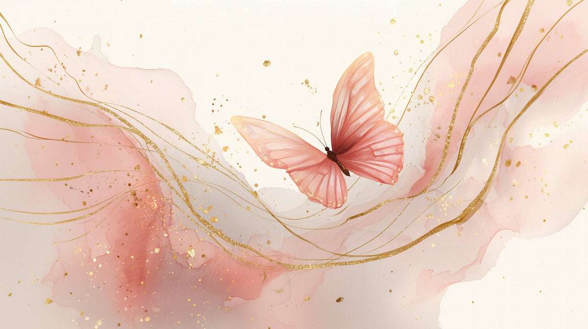 Pink and Gold Watercolour Butterfly Wall Mural