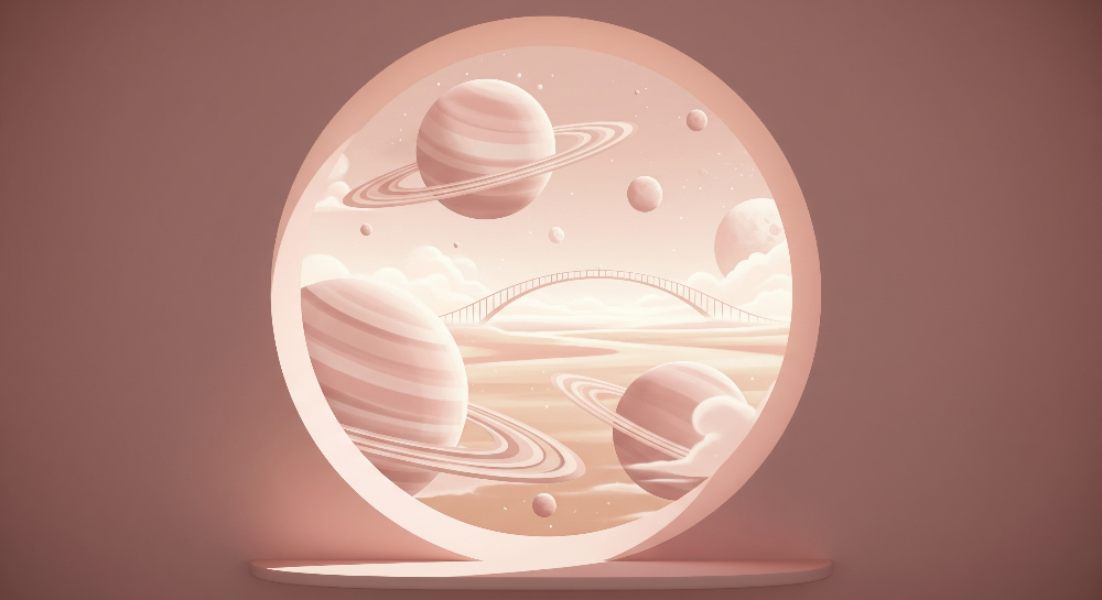 Pink Portal Planets and Clouds Space Wall Mural