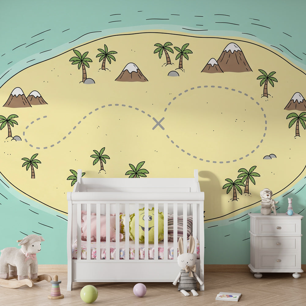 Adventure island treasure map wallpaper transforming children's playroom into pirate paradise
